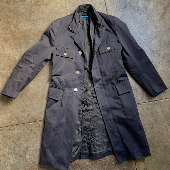 Vintage Dark Blue Made In Italy Long Jacket Coat Vgrantham - Picture 11 of 11